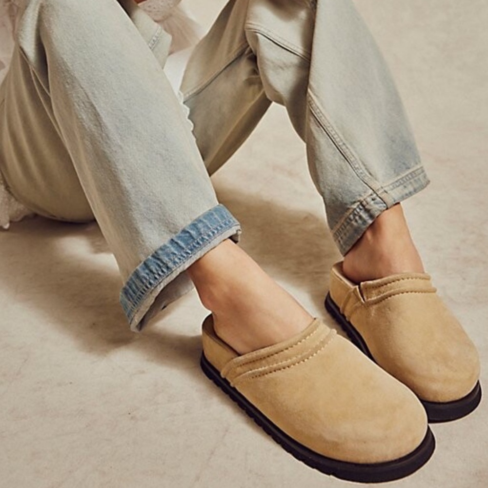 Free People Beige Suede Mules